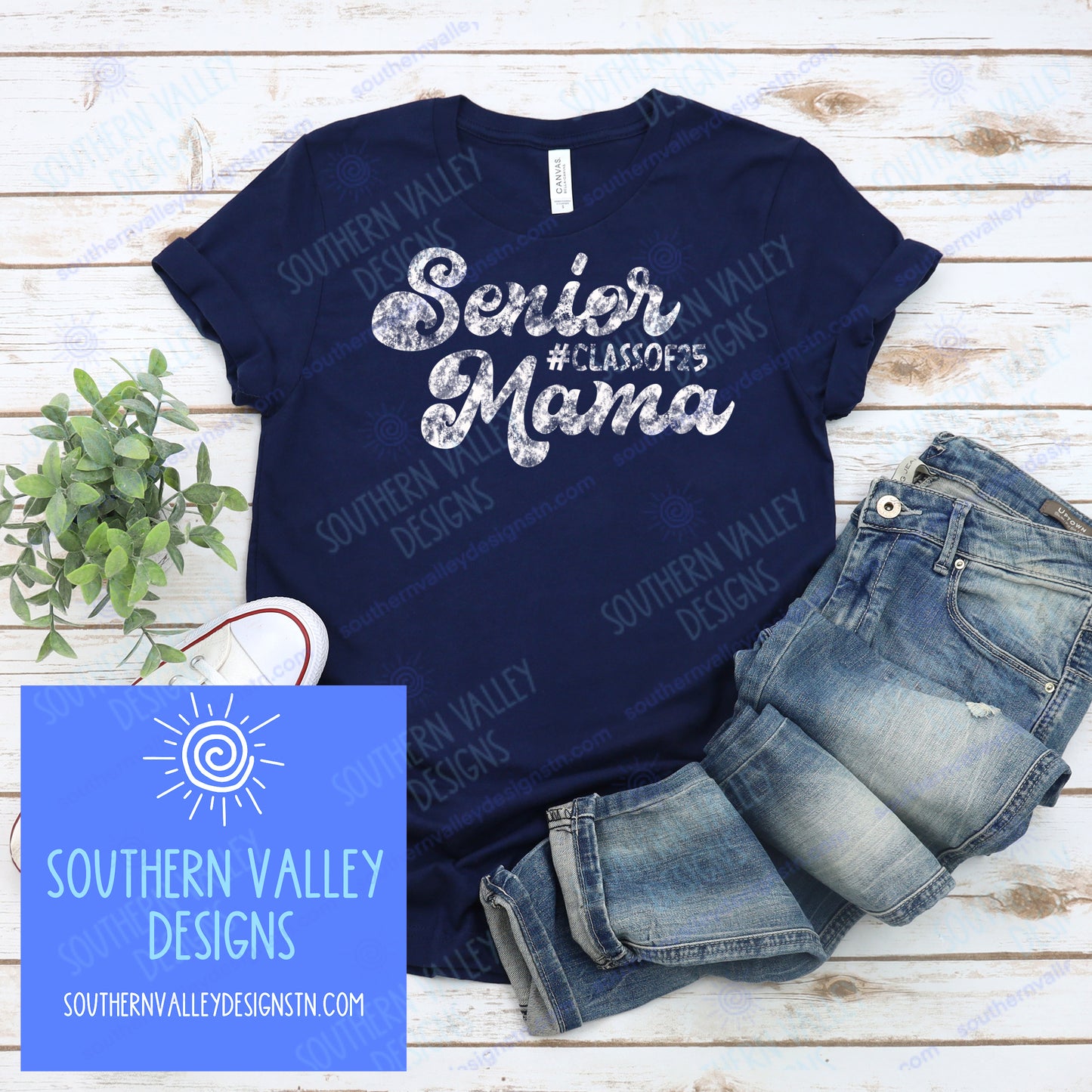 Senior Mama Class of 2025 Design white design on navy