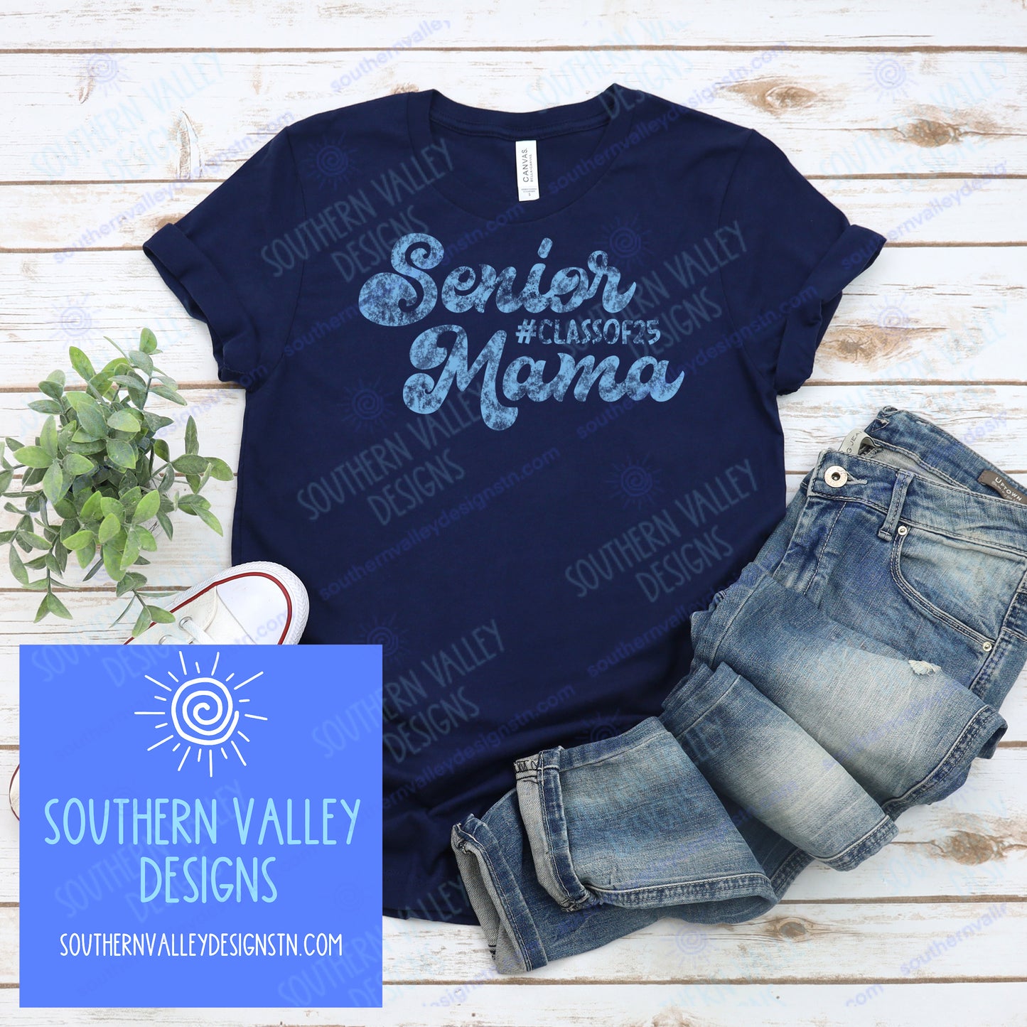 Senior Mama Class of 2025 Design light blue design on navy