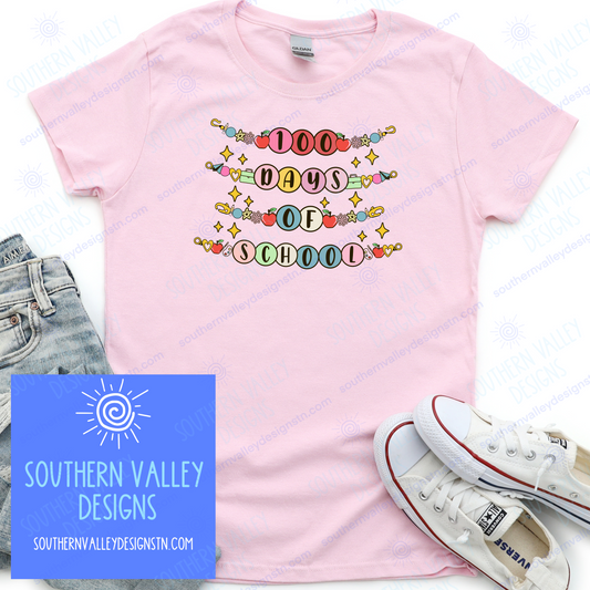 100th Day of School Bracelet Design on Pink or White basic t-shirt