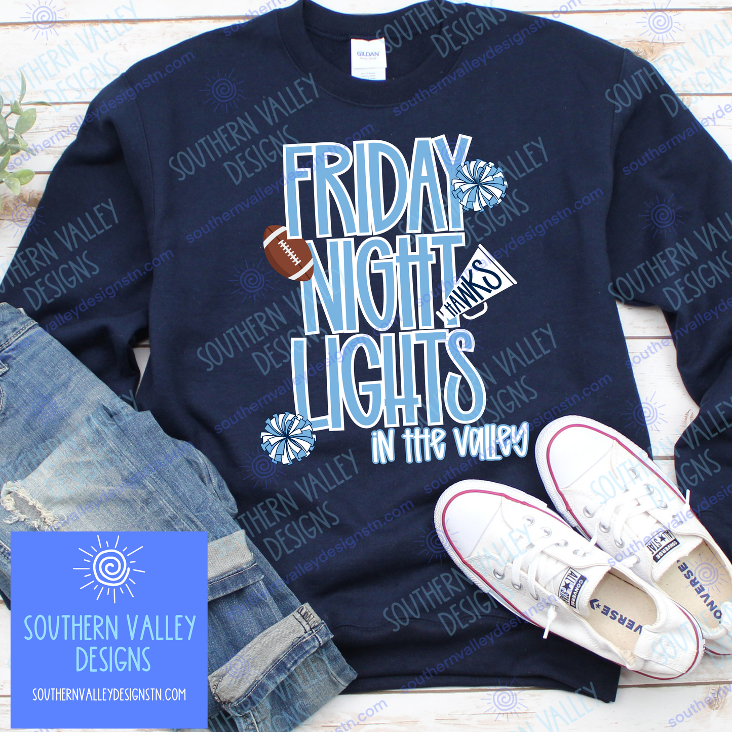 Friday Night Lights in the Valley Football Design 2- Youth Sizes