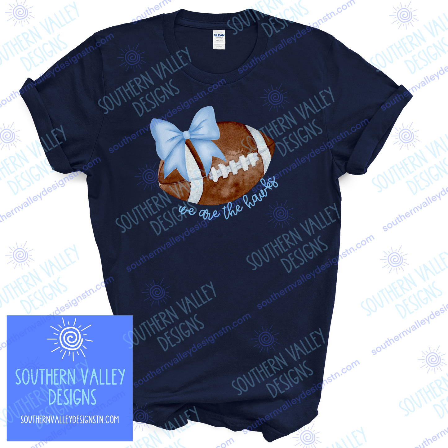 Hawks Watercolor Bow Football Design - Youth Sizes