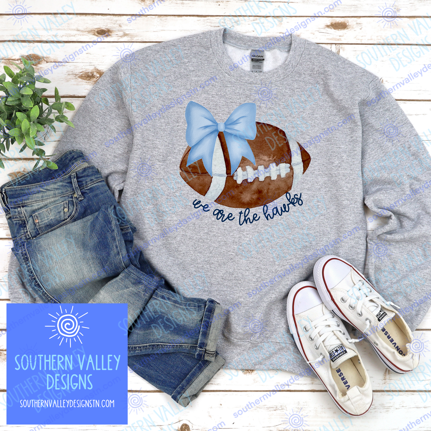 Hawks Watercolor Bow Football Design- Adult Sizes