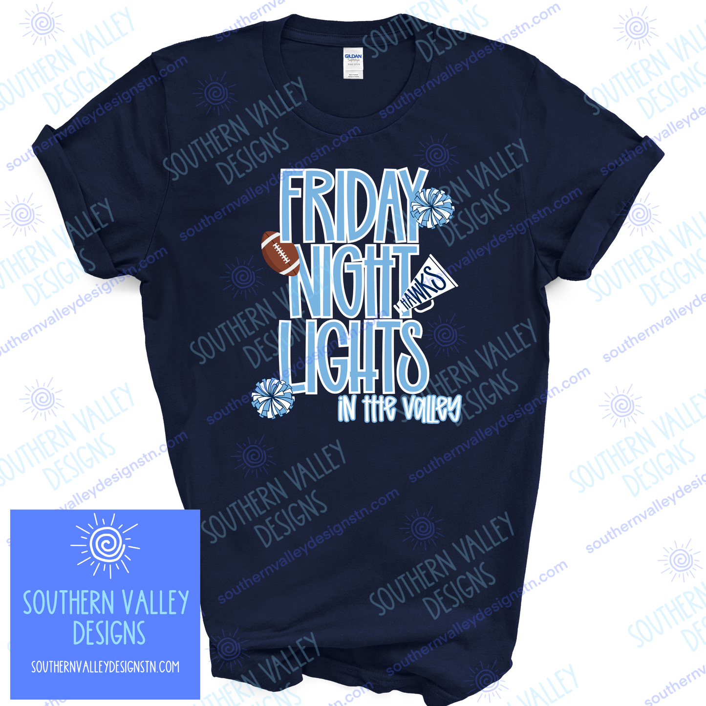 Friday Night Lights in the Valley Football Design 2- Adult Sizes