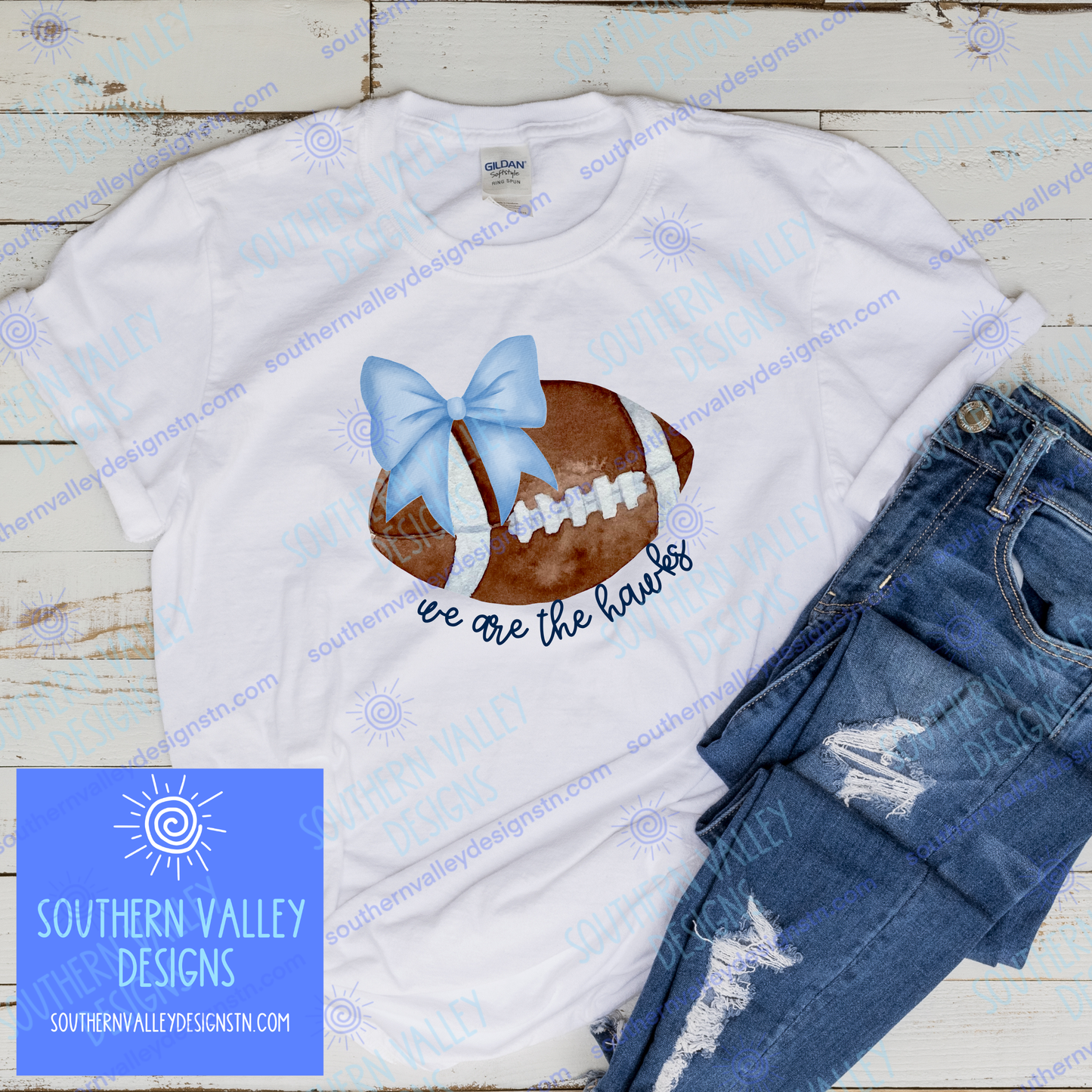 Hawks Watercolor Bow Football Design- Adult Sizes