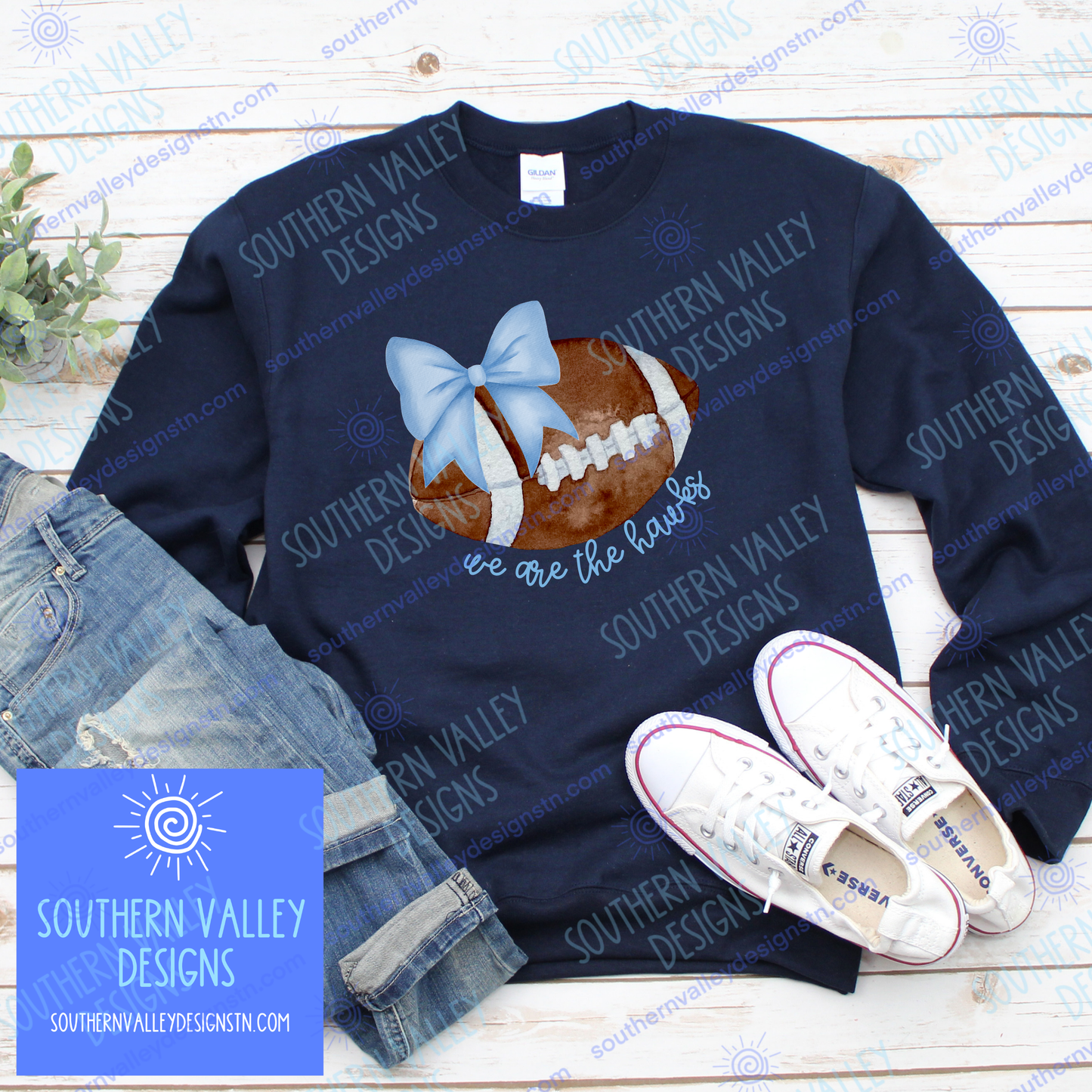 Hawks Watercolor Bow Football Design- Adult Sizes