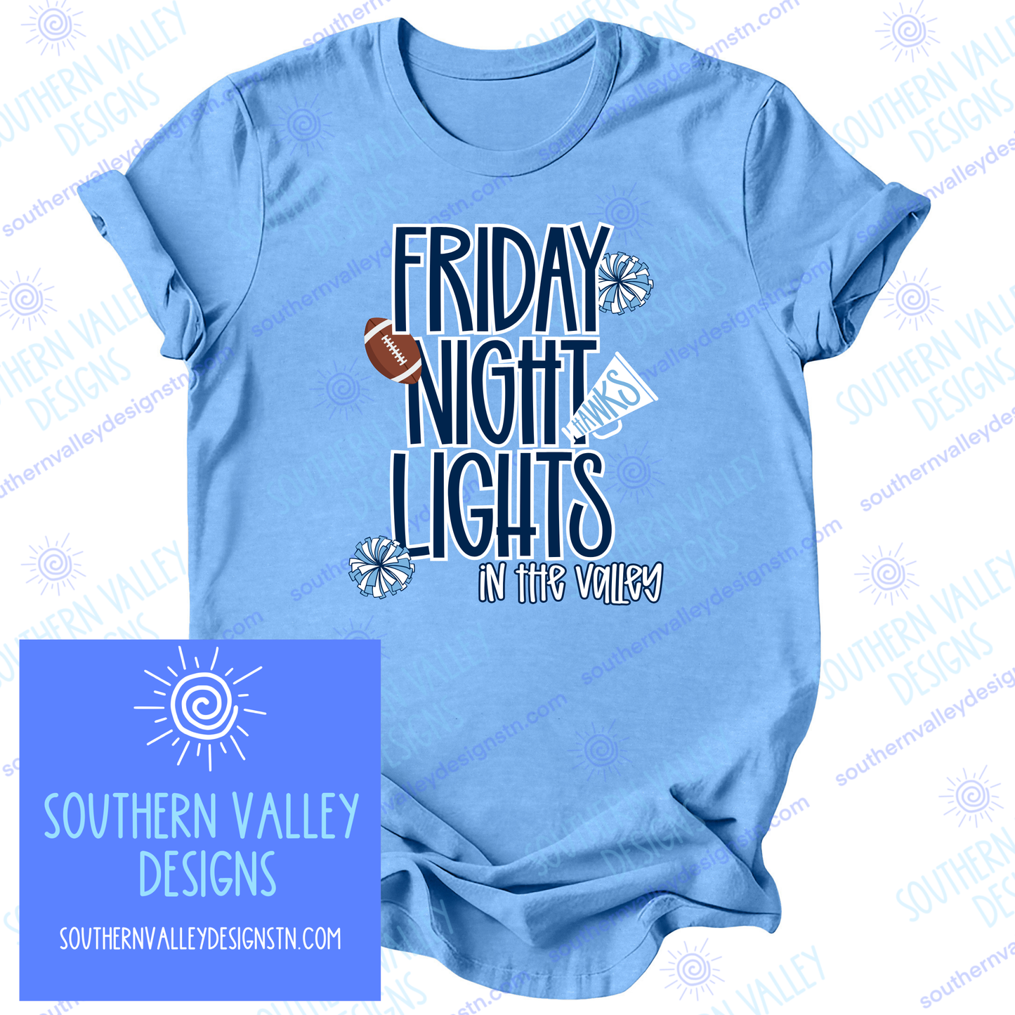 Friday Night Lights in the Valley Football Design 2- Adult Sizes