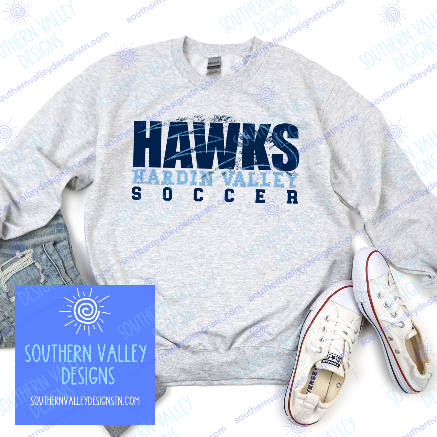 Hawk Distressed Soccer Design 1- Hardin Valley - Adult Sizes