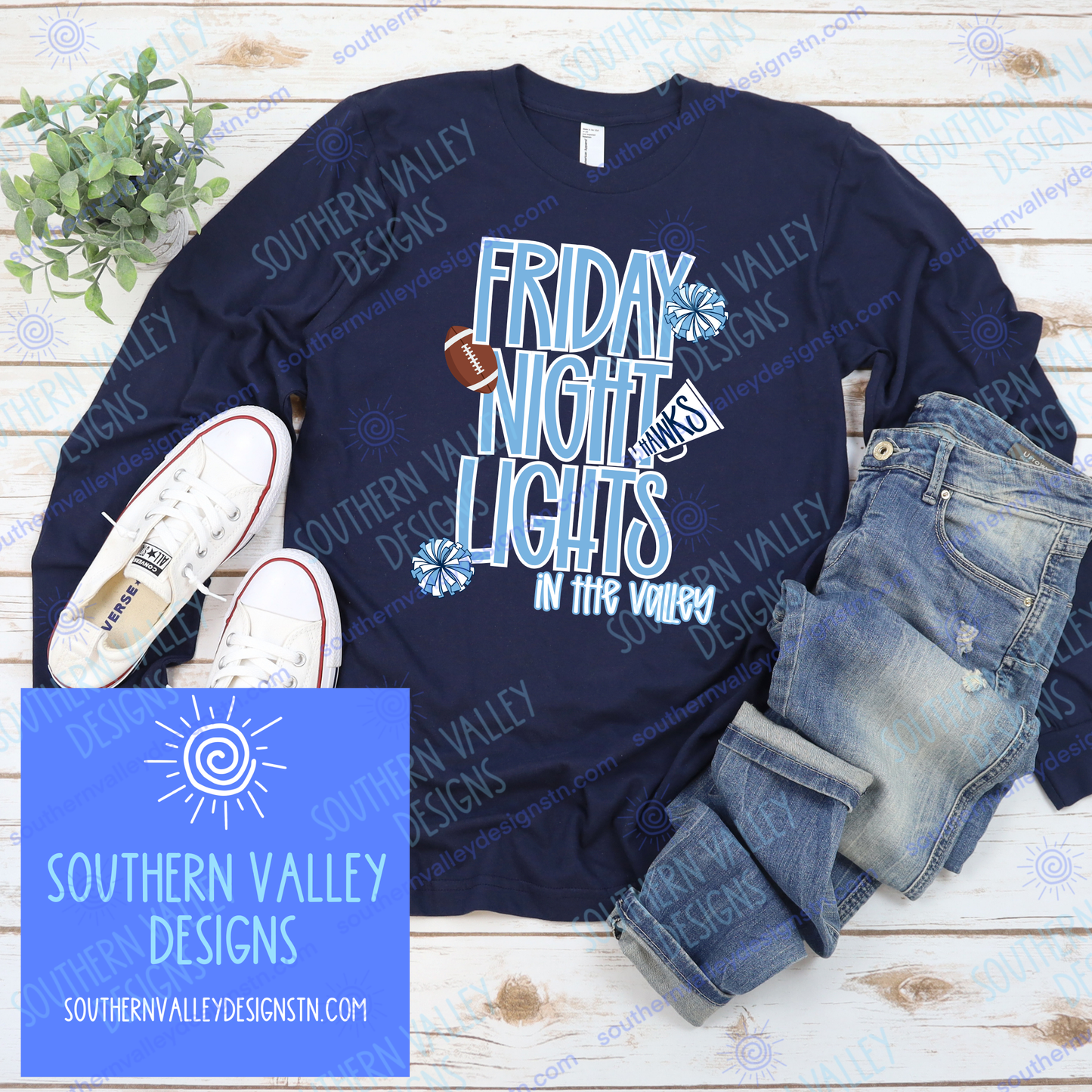 Friday Night Lights in the Valley Football Design 2- Adult Sizes