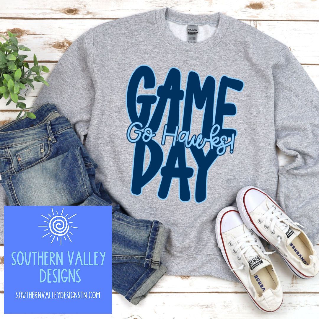 Game Day Go Hawks Navy/Carolina Design